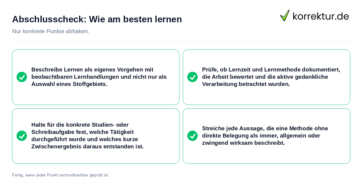 Konkreter Abschlusscheck zu Wie am besten lernen