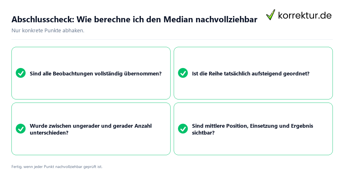 Konkreter Abschlusscheck zu Wie berechne ich den Median nachvollziehbar