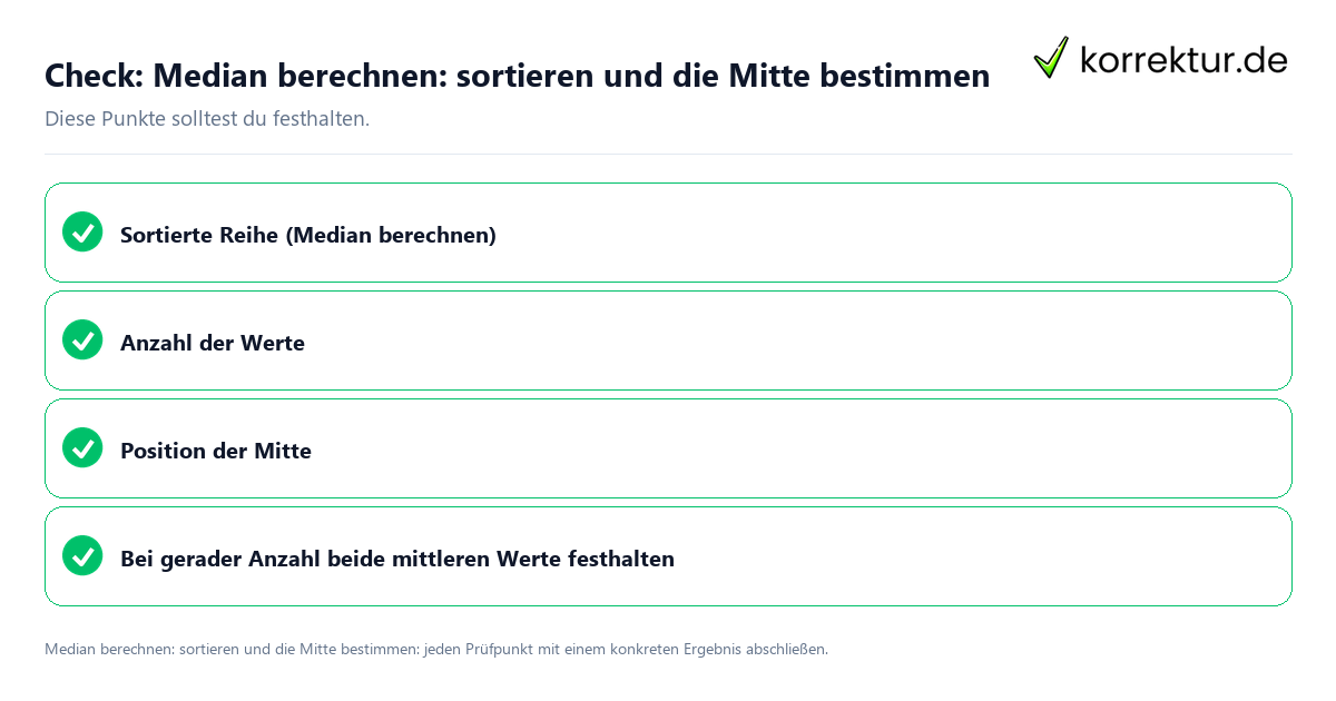 Check: Median berechnen: sortieren und die Mitte bestimmen Median berechnen: sortieren und die Mitte bestimmen mit einer themenspezifischen Checkliste