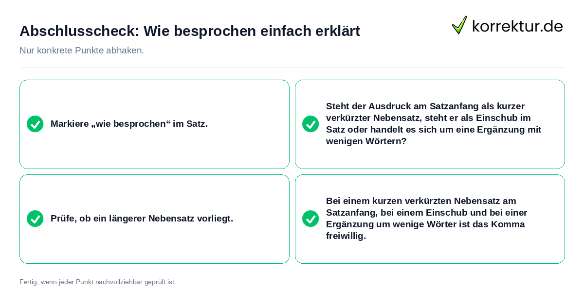 Abschlusscheck: Wie besprochen einfach erklärt Konkreter Abschlusscheck zu Wie besprochen einfach erklärt
