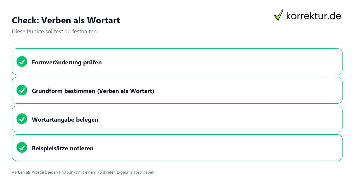 Verben als Wortart mit einer themenspezifischen Checkliste