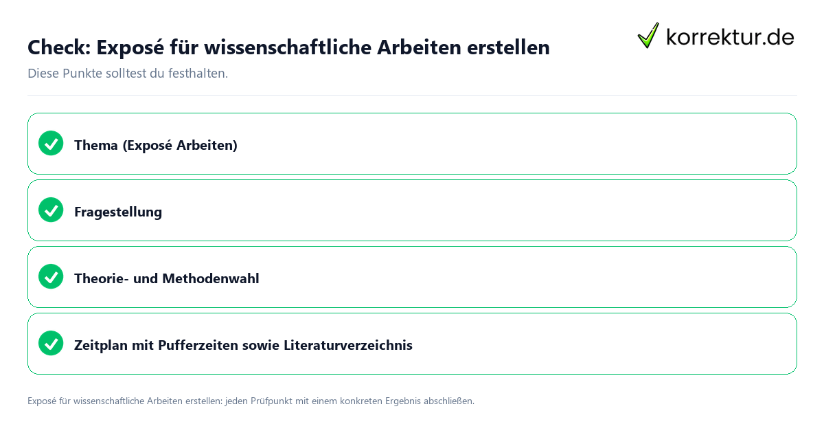 Exposé für wissenschaftliche Arbeiten erstellen mit einer themenspezifischen Checkliste