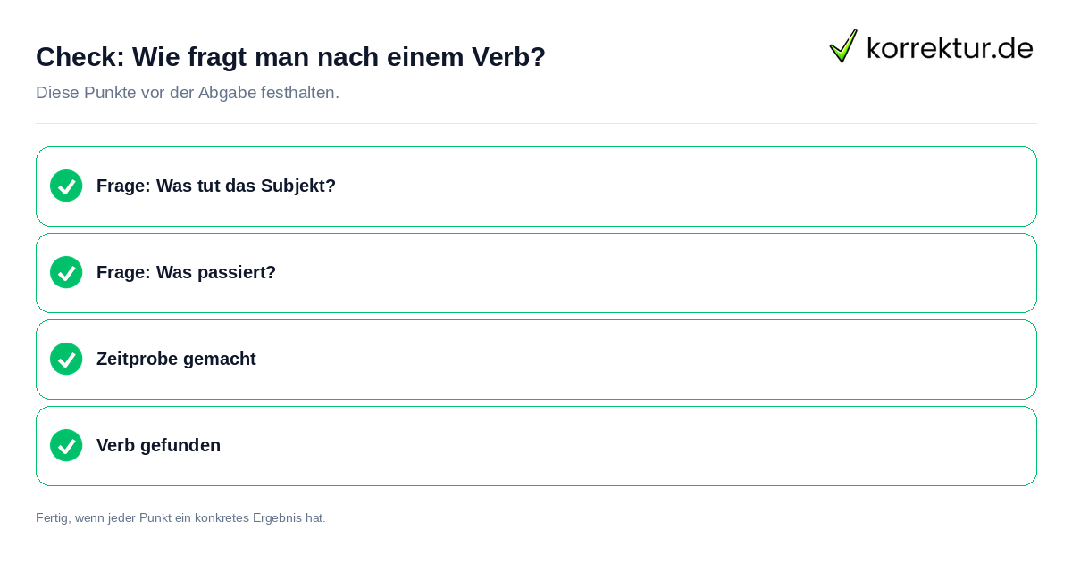 Check: Wie fragt man nach einem Verb? Wie fragt man nach einem Verb?: Prüfliste mit vier Punkten