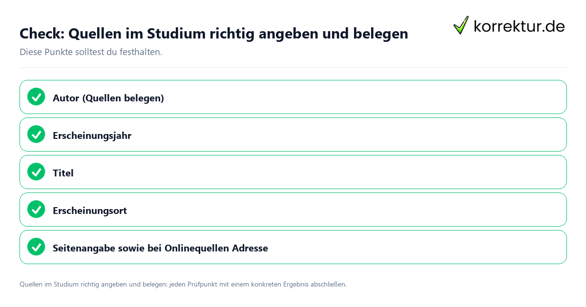 Check: Quellen im Studium richtig angeben und belegen Quellen im Studium richtig angeben und belegen mit einer themenspezifischen Checkliste