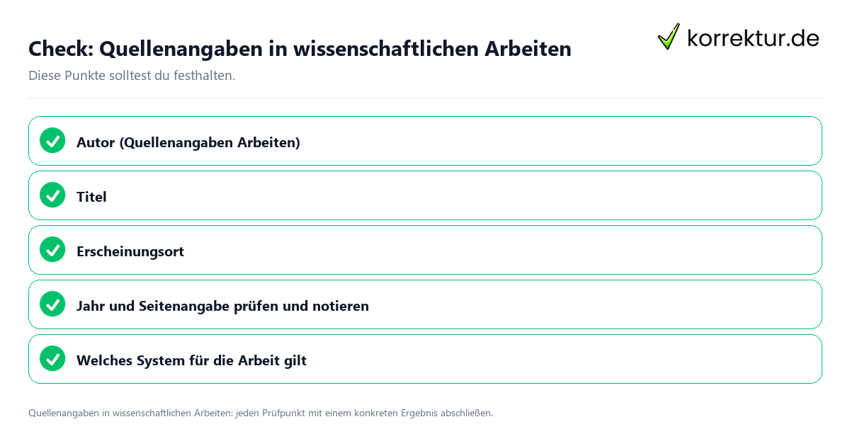 Quellenangaben in wissenschaftlichen Arbeiten mit einer themenspezifischen Checkliste