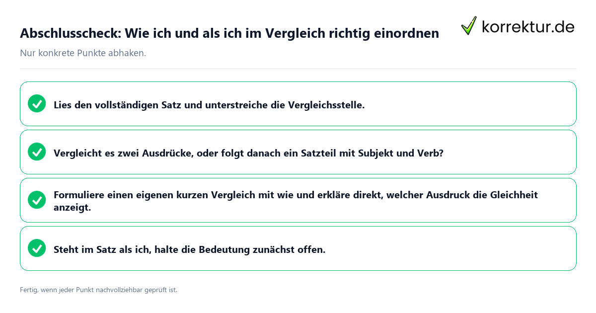 Konkreter Abschlusscheck zu Wie ich und als ich im Vergleich richtig einordnen