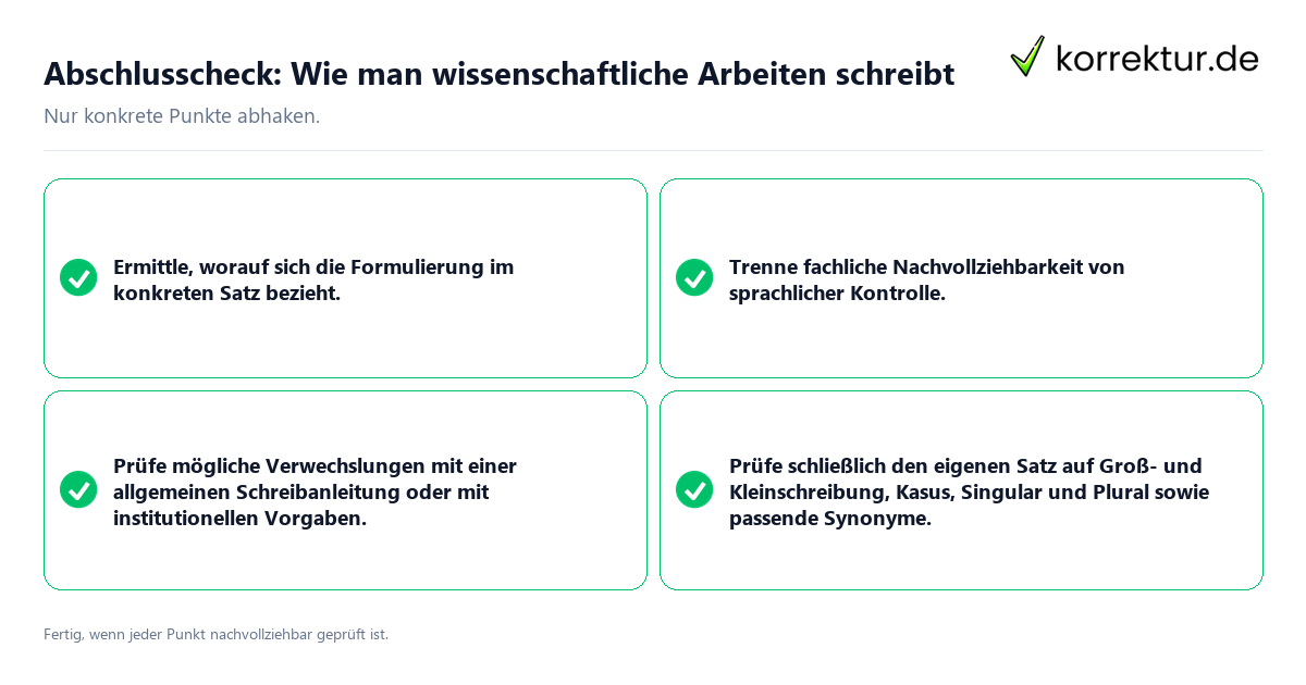 Konkreter Abschlusscheck zu Wie man wissenschaftliche Arbeiten schreibt