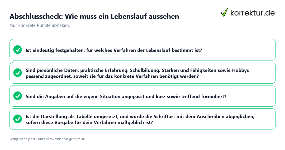 Konkreter Abschlusscheck zu Wie muss ein Lebenslauf aussehen