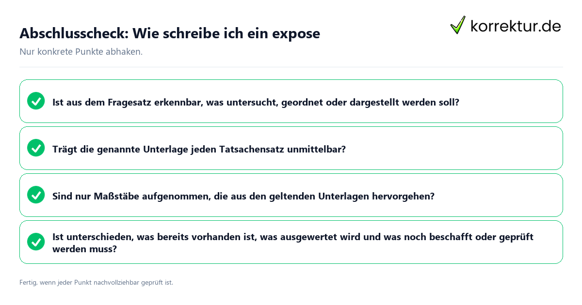 Konkreter Abschlusscheck zu Wie schreibe ich ein expose