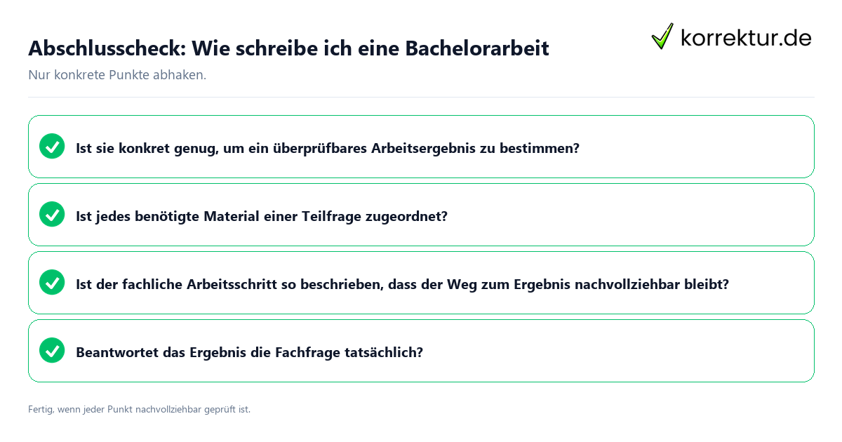 Konkreter Abschlusscheck zu Wie schreibe ich eine Bachelorarbeit