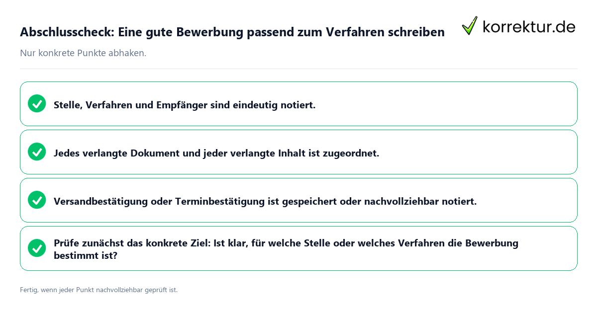 Konkreter Abschlusscheck zu Eine gute Bewerbung passend zum Verfahren schreiben