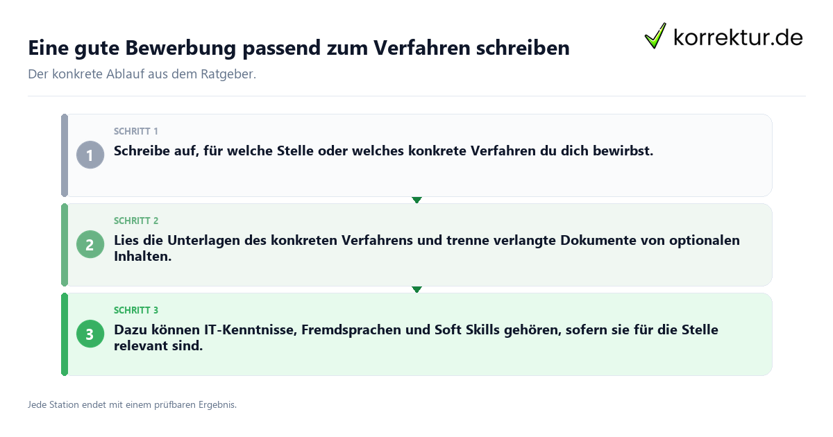 Konkrete Schritte zu Eine gute Bewerbung passend zum Verfahren schreiben