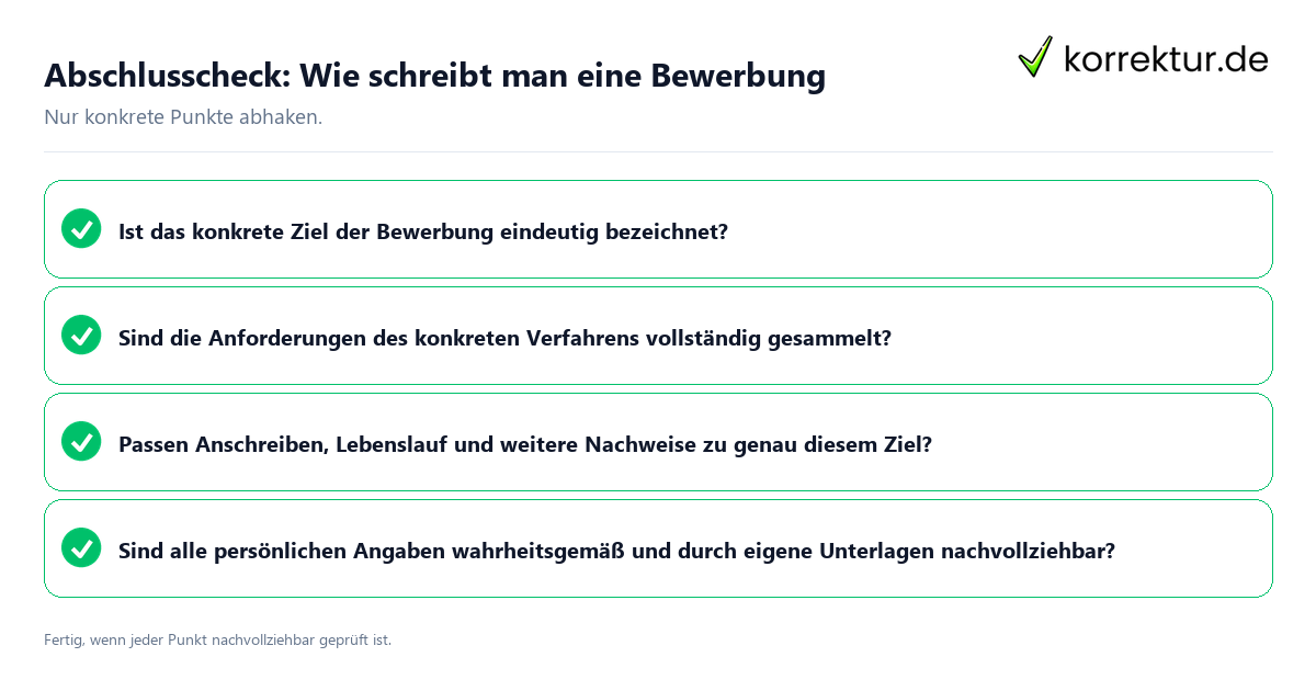 Konkreter Abschlusscheck zu Wie schreibt man eine Bewerbung