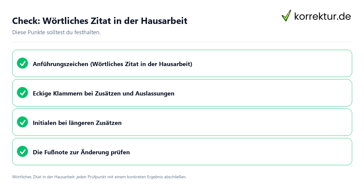 Check: Wörtliches Zitat in der Hausarbeit Wörtliches Zitat in der Hausarbeit mit einer themenspezifischen Checkliste