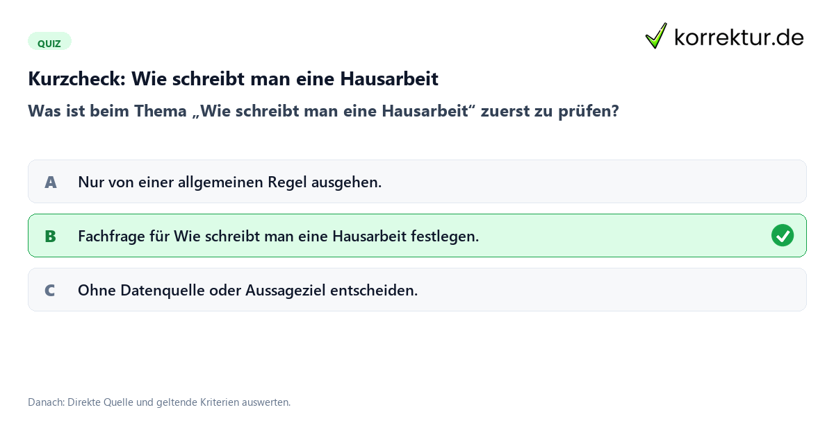 Wie schreibt man eine Hausarbeit mit einem Kurzquiz zum sinnvollen nächsten Schritt
