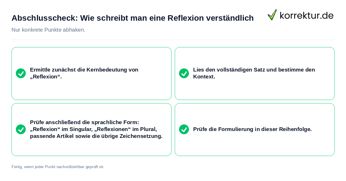 Abschlusscheck: Wie schreibt man eine Reflexion verständlich Konkreter Abschlusscheck zu Wie schreibt man eine Reflexion verständlich