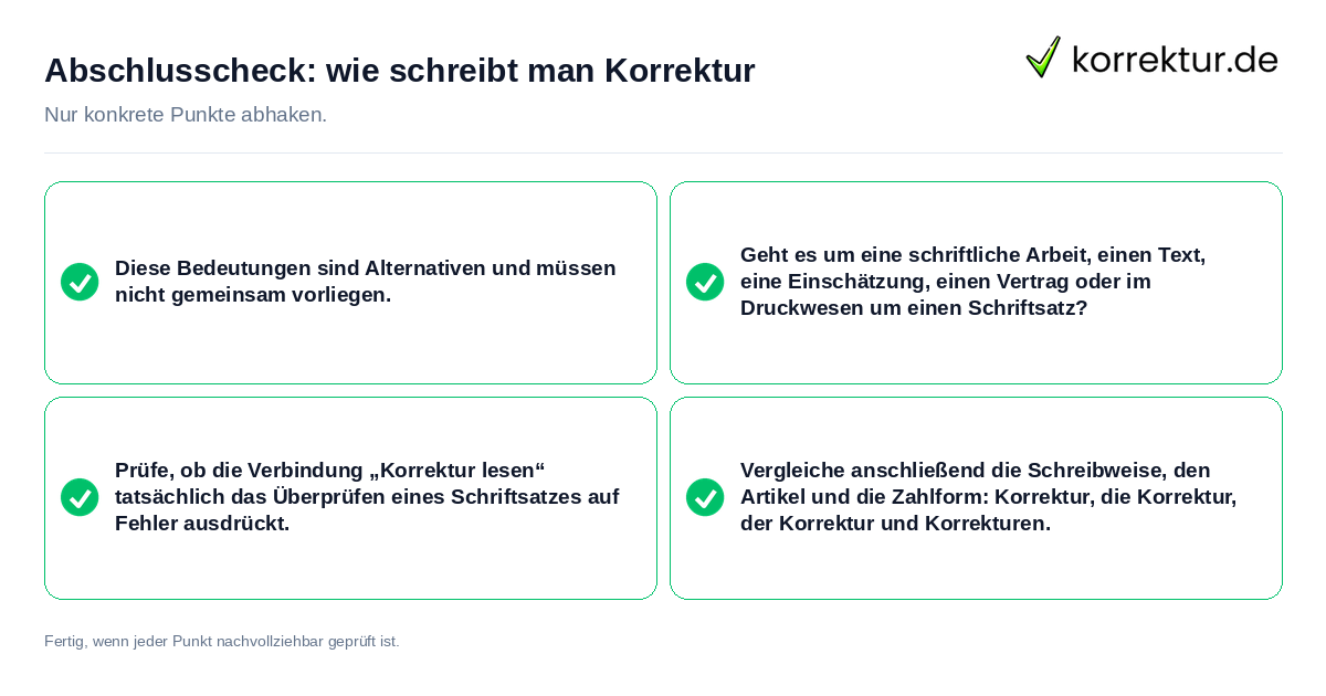 Konkreter Abschlusscheck zu wie schreibt man Korrektur