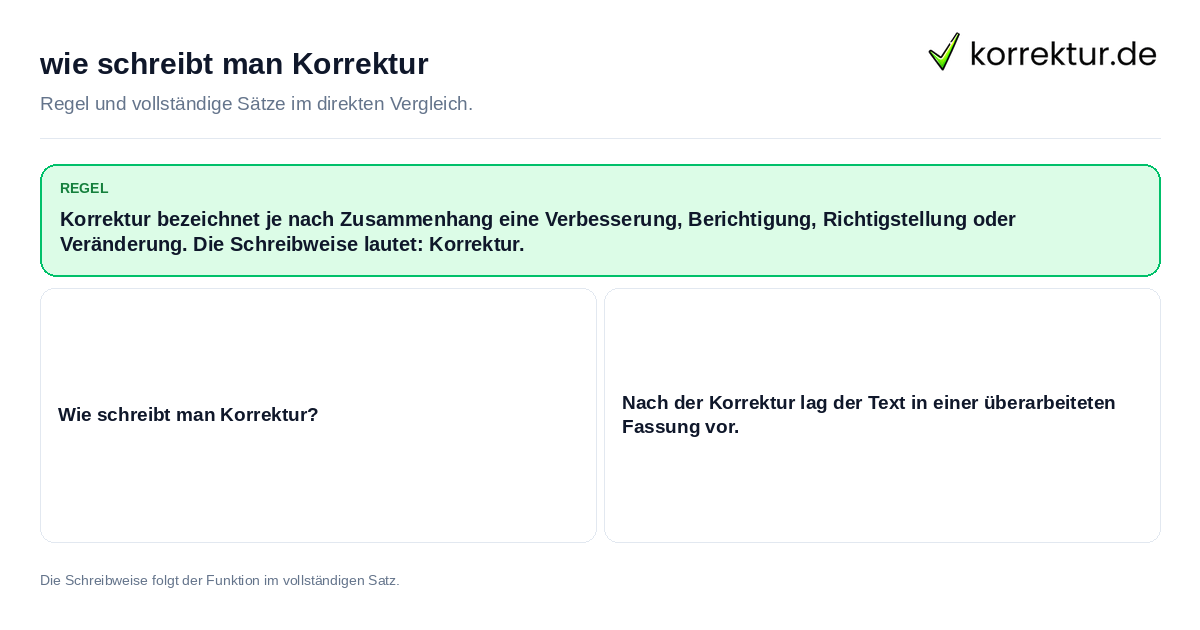 Konkrete Regel und vollständige Beispielsätze zu wie schreibt man Korrektur