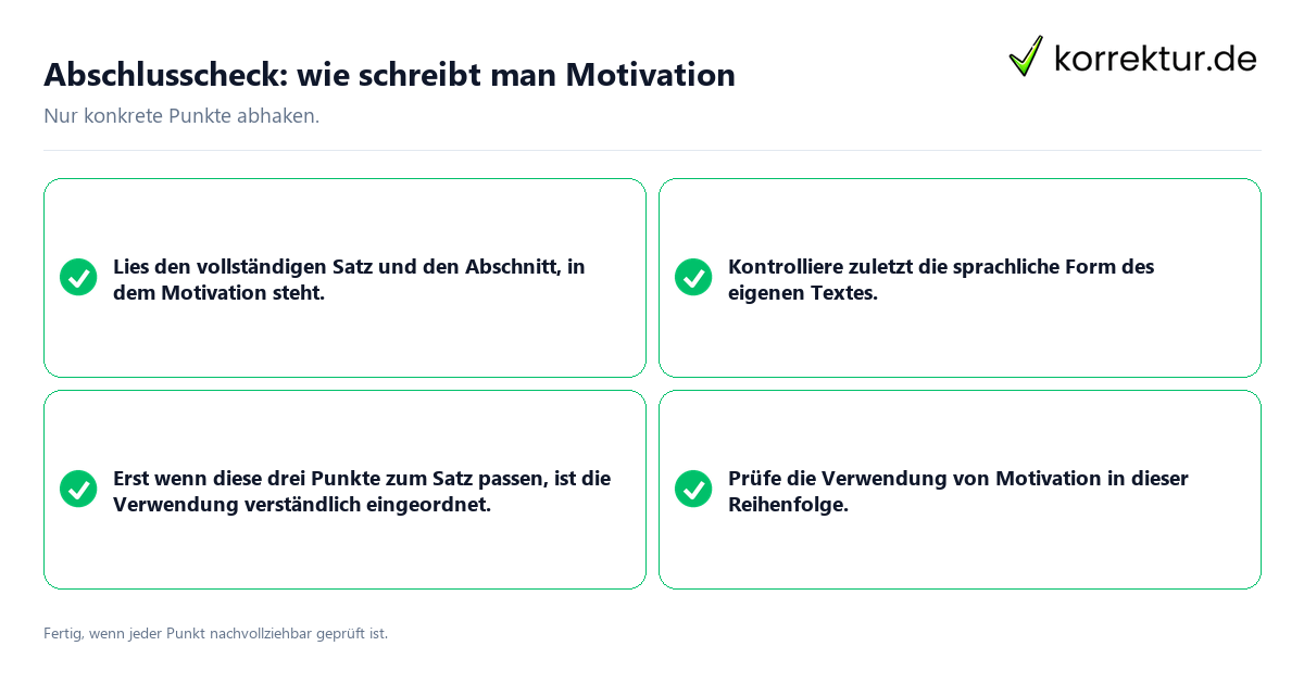 Konkreter Abschlusscheck zu wie schreibt man Motivation