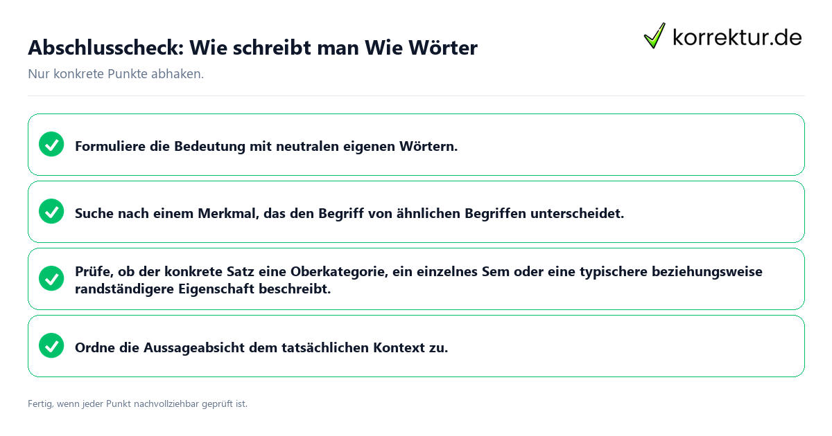 Konkreter Abschlusscheck zu Wie schreibt man Wie Wörter