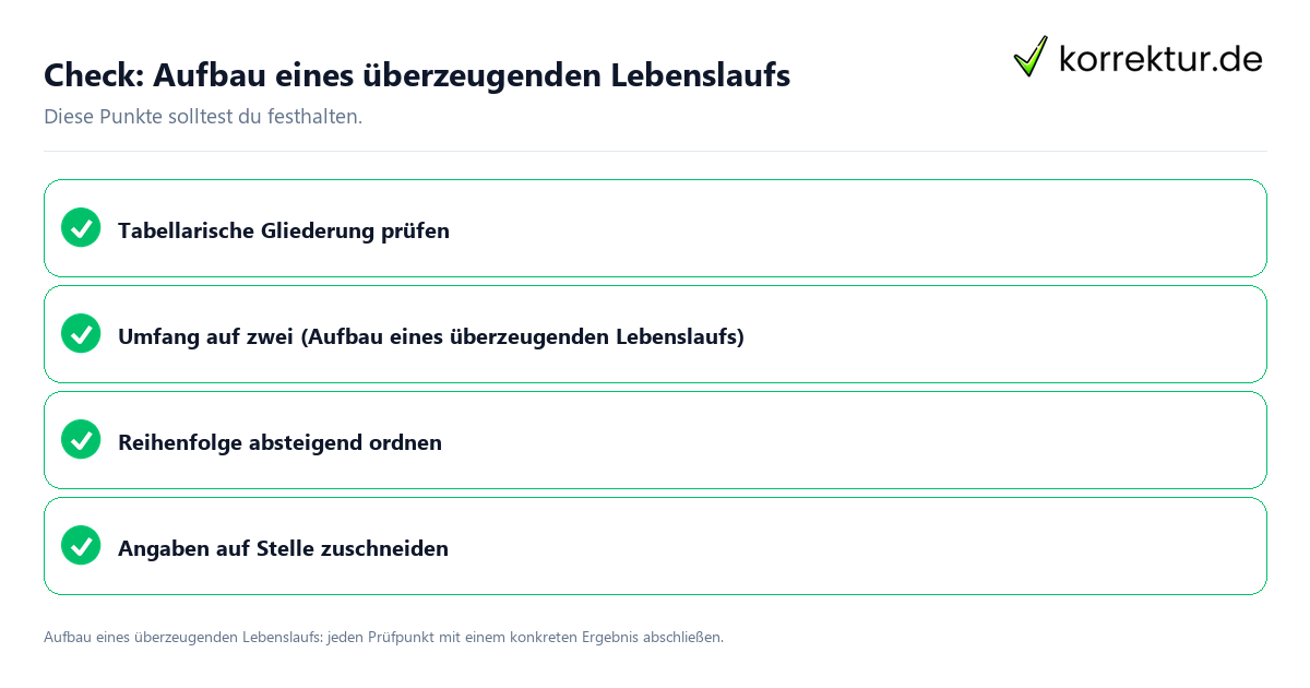 Aufbau eines überzeugenden Lebenslaufs mit einer themenspezifischen Checkliste
