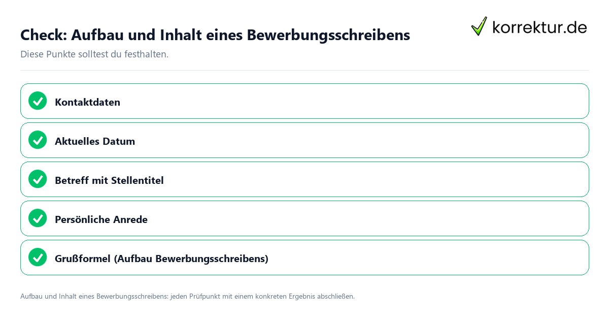 Check: Aufbau und Inhalt eines Bewerbungsschreibens Aufbau und Inhalt eines Bewerbungsschreibens mit einer themenspezifischen Checkliste