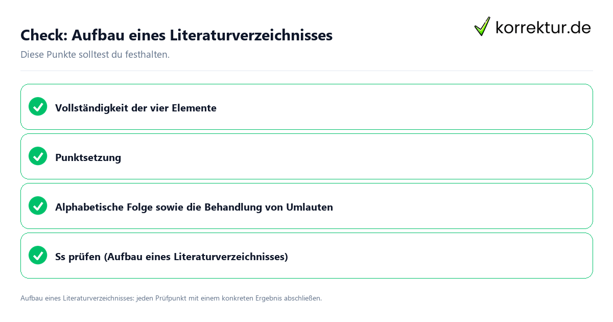 Check: Aufbau eines Literaturverzeichnisses Aufbau eines Literaturverzeichnisses mit einer themenspezifischen Checkliste