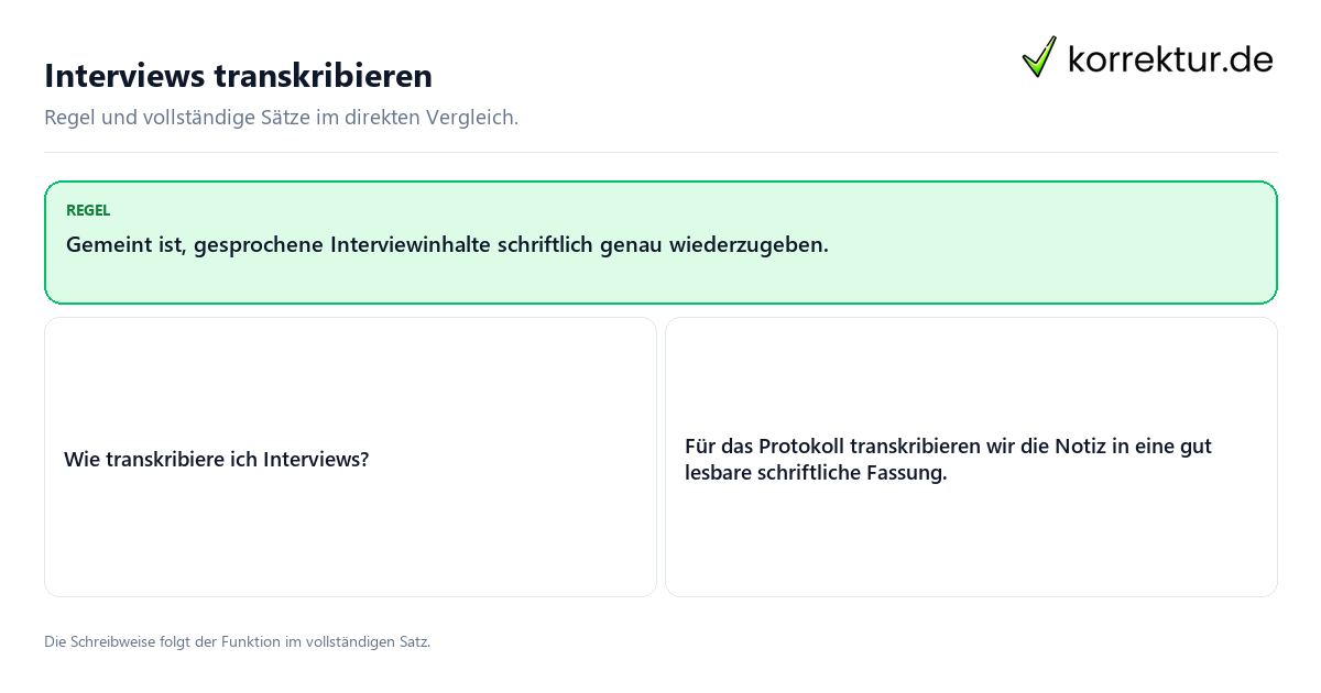 Konkrete Regel und vollständige Beispielsätze zu Interviews transkribieren