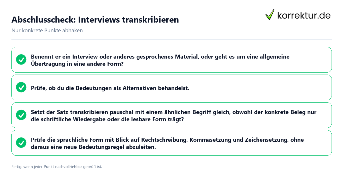 Konkreter Abschlusscheck zu Interviews transkribieren