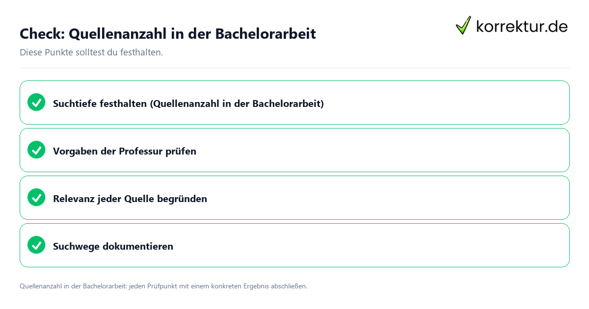 Quellenanzahl in der Bachelorarbeit mit einer themenspezifischen Checkliste