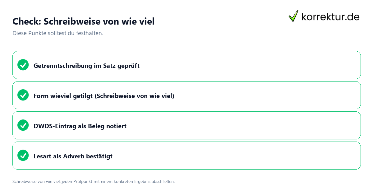Schreibweise von wie viel mit einer themenspezifischen Checkliste