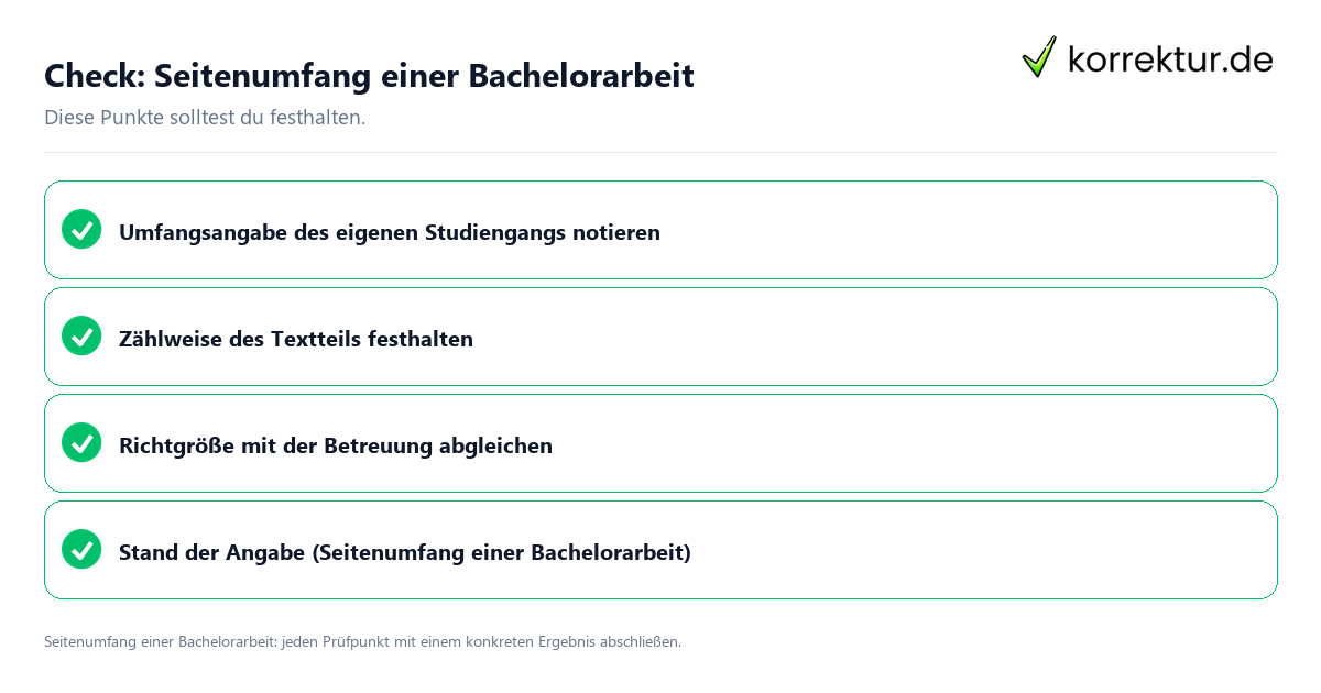 Seitenumfang einer Bachelorarbeit mit einer themenspezifischen Checkliste