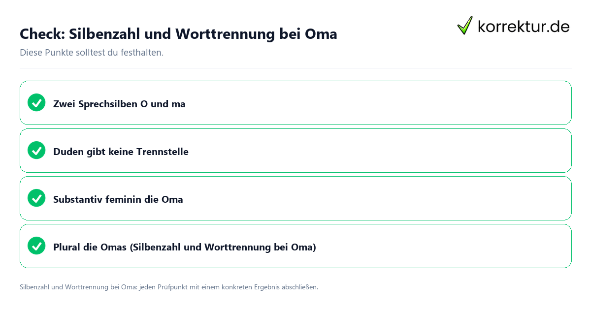 Check: Silbenzahl und Worttrennung bei Oma Silbenzahl und Worttrennung bei Oma mit einer themenspezifischen Checkliste