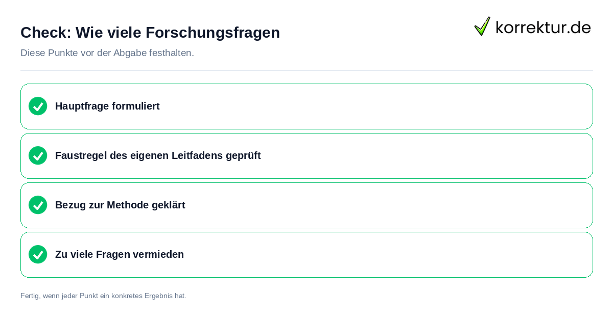 Wie viele Forschungsfragen: Prüfliste mit vier Punkten