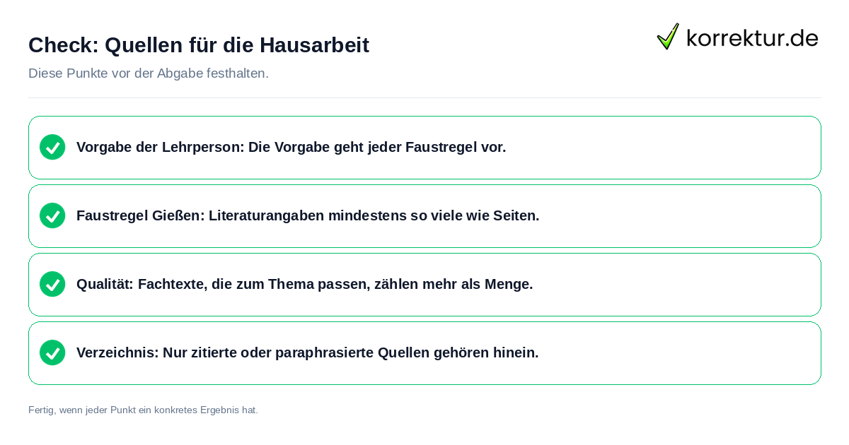 Check: Quellen für die Hausarbeit Quellen für die Hausarbeit: Prüfliste mit vier Punkten
