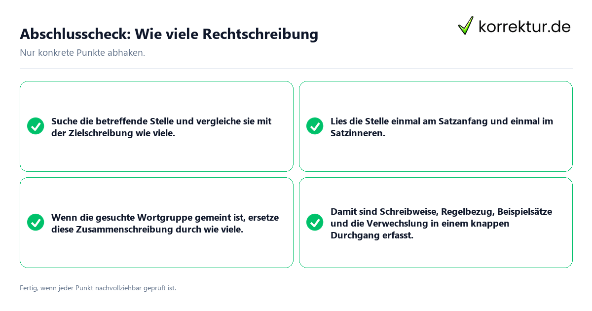 Konkreter Abschlusscheck zu Wie viele Rechtschreibung