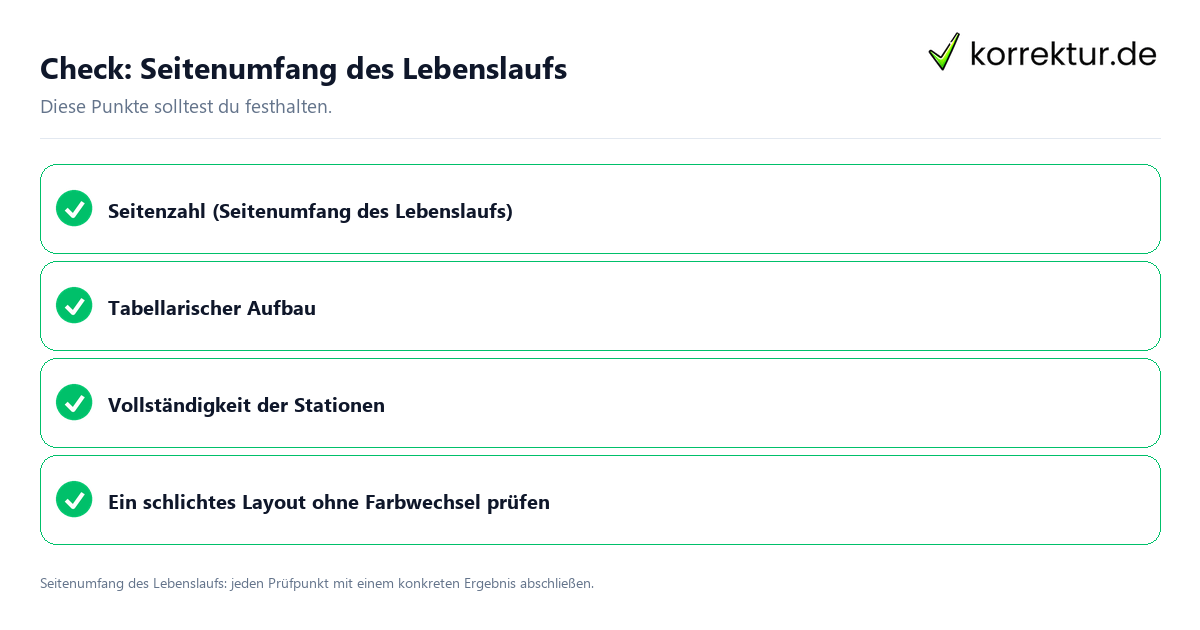 Check: Seitenumfang des Lebenslaufs Seitenumfang des Lebenslaufs mit einer themenspezifischen Checkliste