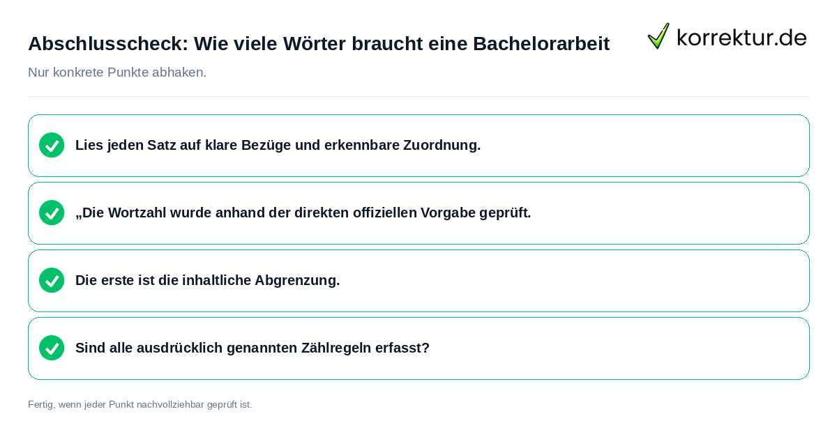 Konkreter Abschlusscheck zu Wie viele Wörter braucht eine Bachelorarbeit