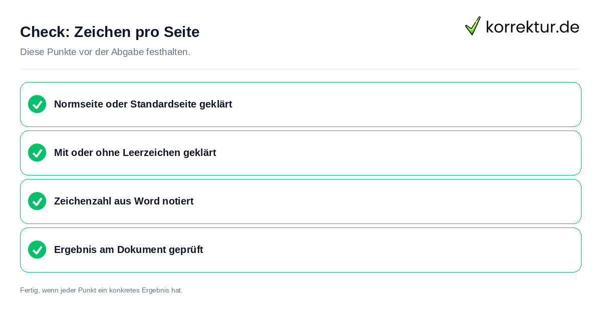 Zeichen pro Seite: Prüfliste mit vier Punkten