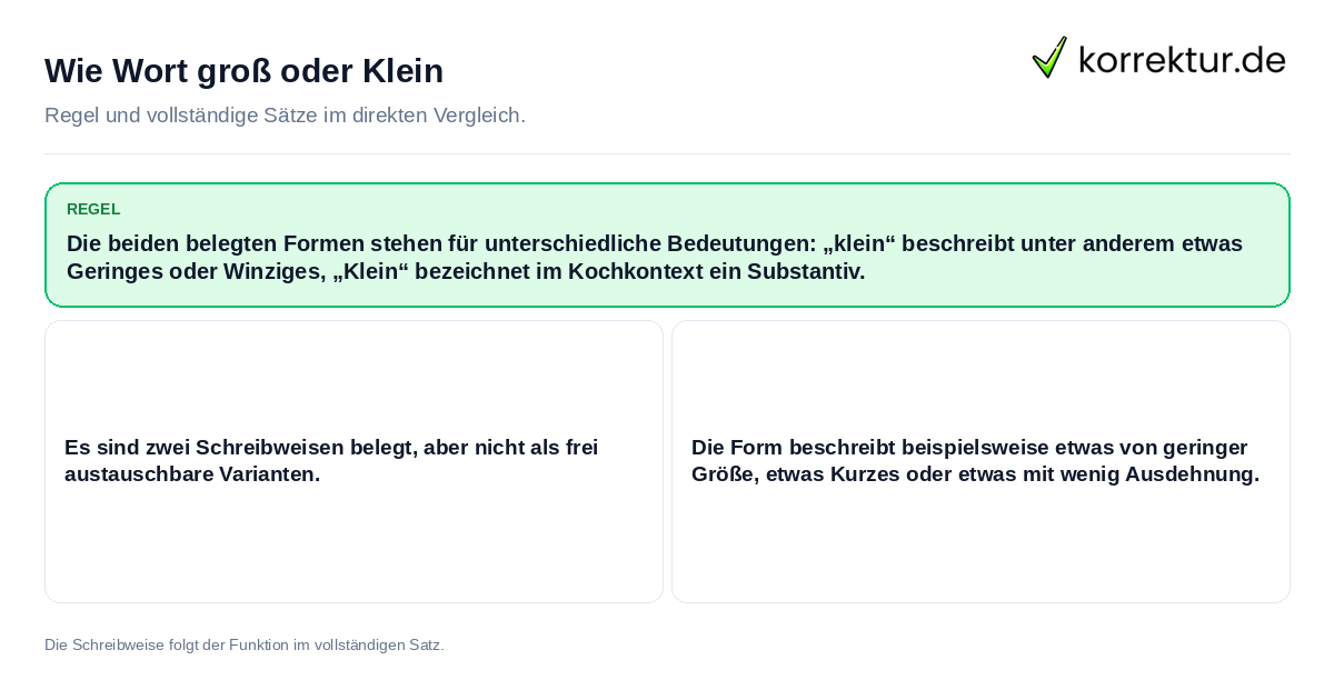 Konkrete Regel und vollständige Beispielsätze zu Wie Wort groß oder Klein