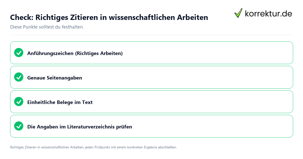 Check: Richtiges Zitieren in wissenschaftlichen Arbeiten Richtiges Zitieren in wissenschaftlichen Arbeiten mit einer themenspezifischen Checkliste