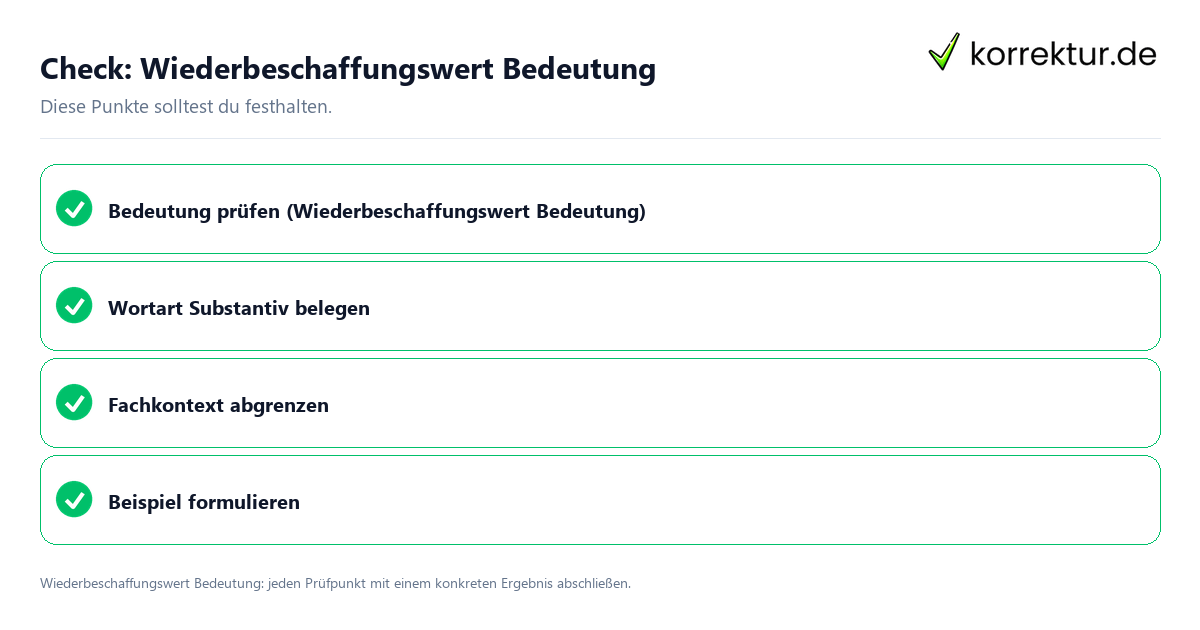 Wiederbeschaffungswert Bedeutung mit einer themenspezifischen Checkliste