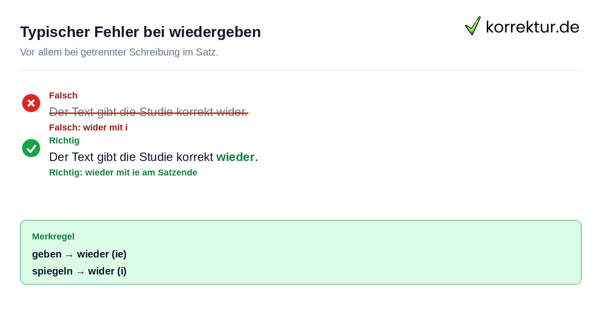 Rotstift Korrektur: widergeben falsch, wiedergeben richtig geschrieben