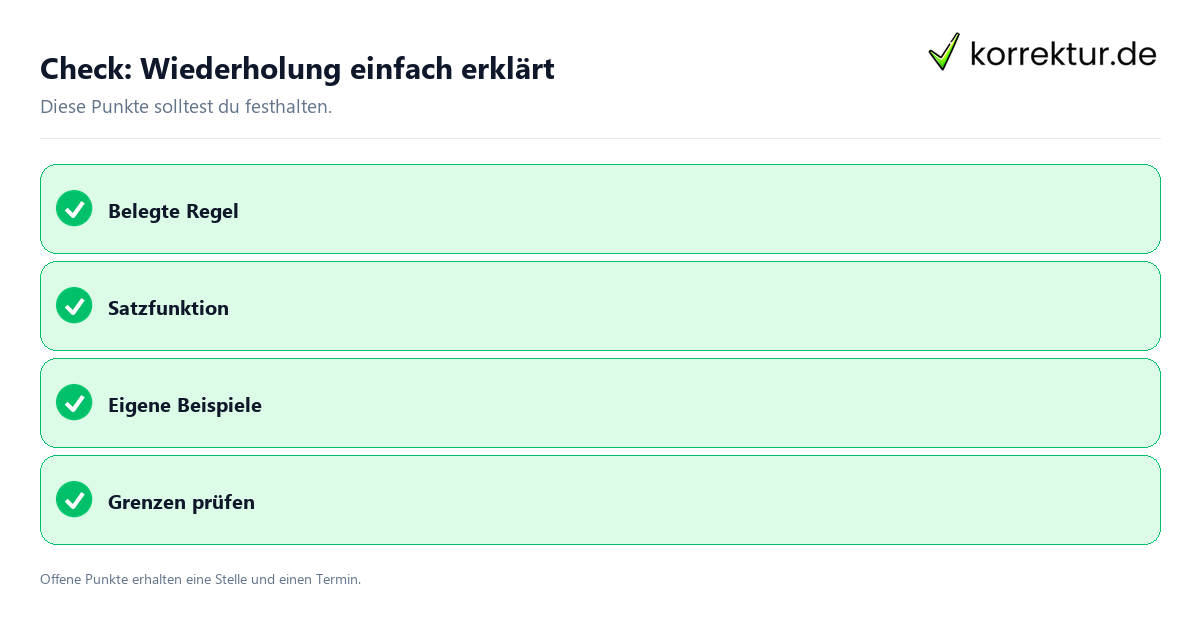 Wiederholung einfach erklärt mit Checkliste für Unterlagen und nächste Schritte