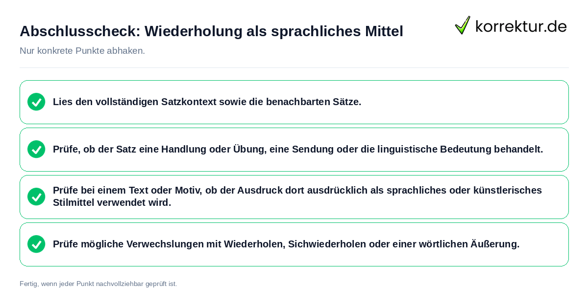 Abschlusscheck: Wiederholung als sprachliches Mittel Konkreter Abschlusscheck zu Wiederholung als sprachliches Mittel