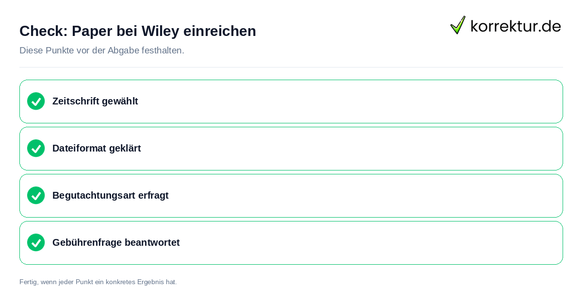 Check: Paper bei Wiley einreichen Paper bei Wiley einreichen: Prüfliste mit vier Punkten