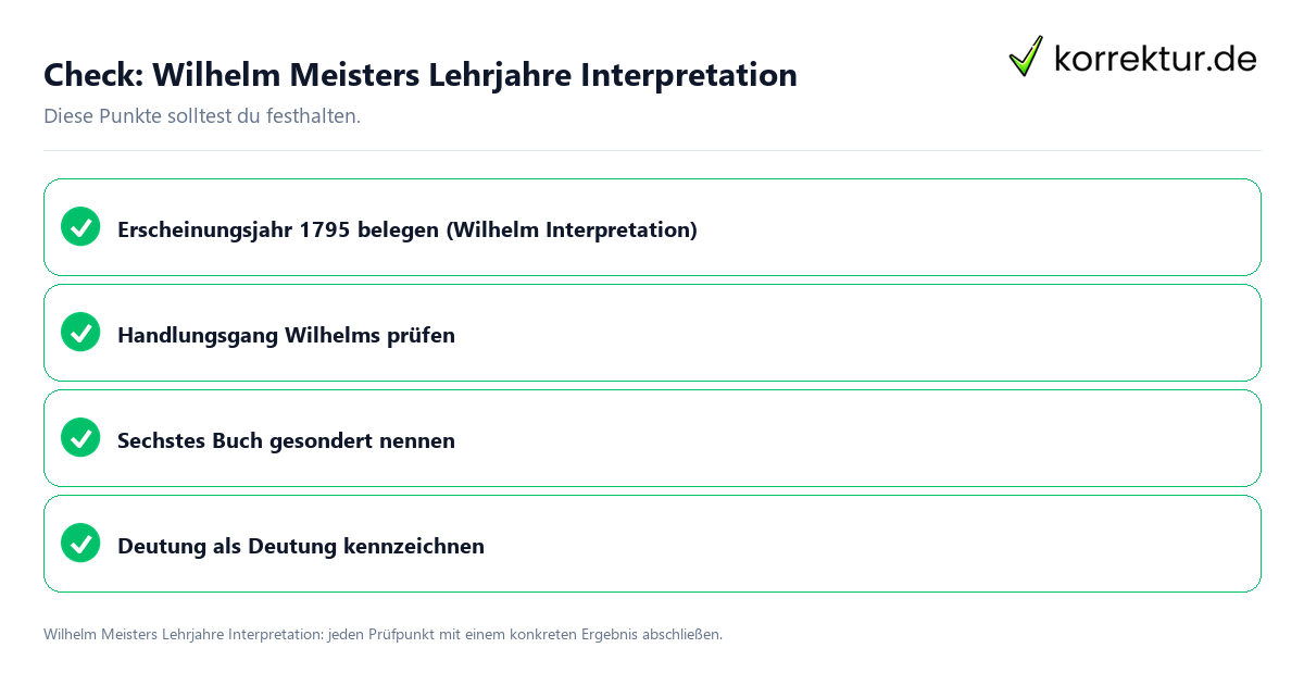 Wilhelm Meisters Lehrjahre Interpretation mit einer themenspezifischen Checkliste
