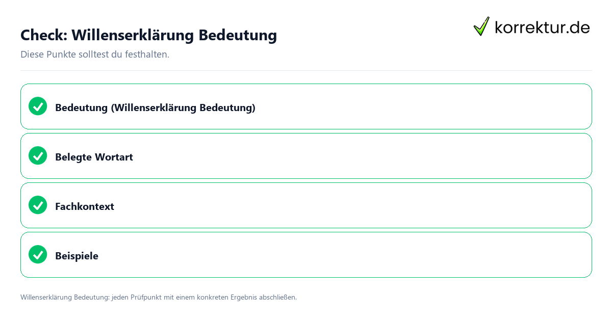 Willenserklärung Bedeutung mit einer themenspezifischen Checkliste