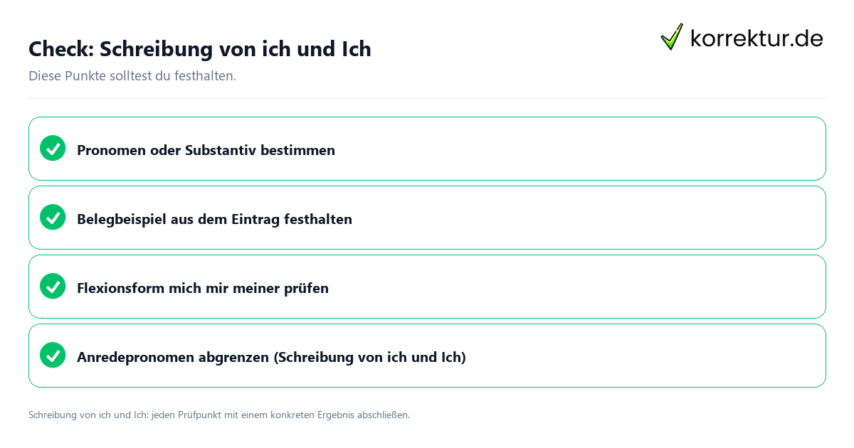 Check: Schreibung von ich und Ich Schreibung von ich und Ich mit einer themenspezifischen Checkliste