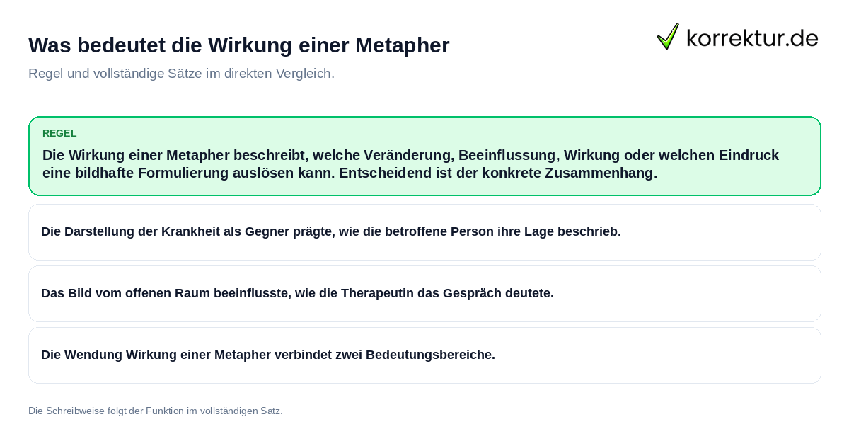 Was bedeutet die Wirkung einer Metapher Konkrete Regel und vollständige Beispielsätze zu Was bedeutet die Wirkung einer Metapher